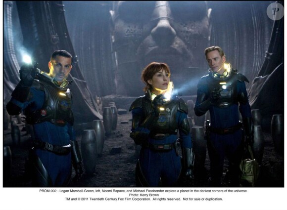 Logan Marshall-Green, Noomi Rapace et Michael Fassbender dans Prometheus.