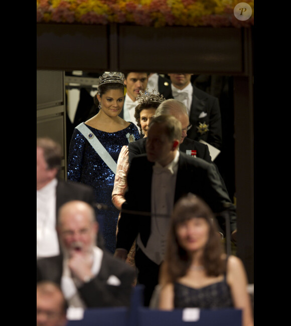 La famille royale lors de la cérémonie de remise des prix Nobel à Stockholm le 10 décembre 2011