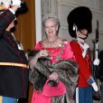 La reine Margrethe II de Danemark arrive à Amalienborg pour la première réception du Nouvel An, à Copenhague, le 1er janvier 2012.