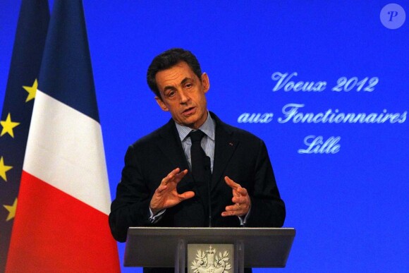 Nicolas Sarkozy à la préfecture de Lille où il a présenté ses voeux à la fonction publique, le 12 janvier 2012.