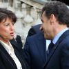 Martine Aubry dit au revoir à Nicolas Sarkozy à la préfecture de Lille où il a présenté ses voeux à la fonction publique, le 12 janvier 2012.