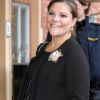 La princesse Victoria de Suède s'est déplacée au centre pédiatrique Astrid Lindgren de l'hôpital universitaire Karolinska, à Solna, le 19 janvier 2012. A moins de deux mois d'accoucher de son premier enfant.