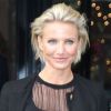 Cameron Diaz surprise à la sortie de son hôtel, sur sa route pour l'Ecole des beaux-arts pour assister au défilé Versace. Paris, le 23 janvier 2012.