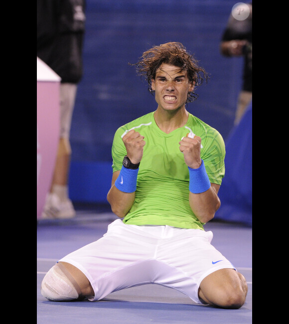 Rafael Nadal le 26 janvier 2012 à Melbourne lors de sa demi-finale gagnée face à Roger Federerl lors de l'Open d'Australie