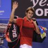 Roger Federer quitte l'Open d'Australie les larmes aux yeux le 26 janvier 2012 à Melbourne après sa demi-finale perdue face à Rafael Nadal lors de l'Open d'Australie