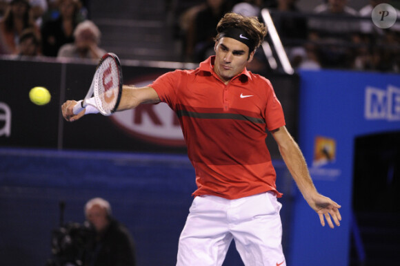 Roger Federer le 26 janvier 2012 à Melbourne lors de sa demi-finale perdue face à Rafael Nadal lors de l'Open d'Australie