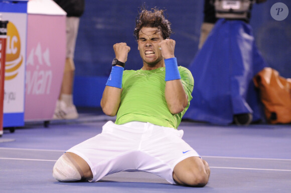 Rafael Nadal le 26 janvier 2012 à Melbourne lors de sa demi-finale gagnée face à Roger Federerl lors de l'Open d'Australie