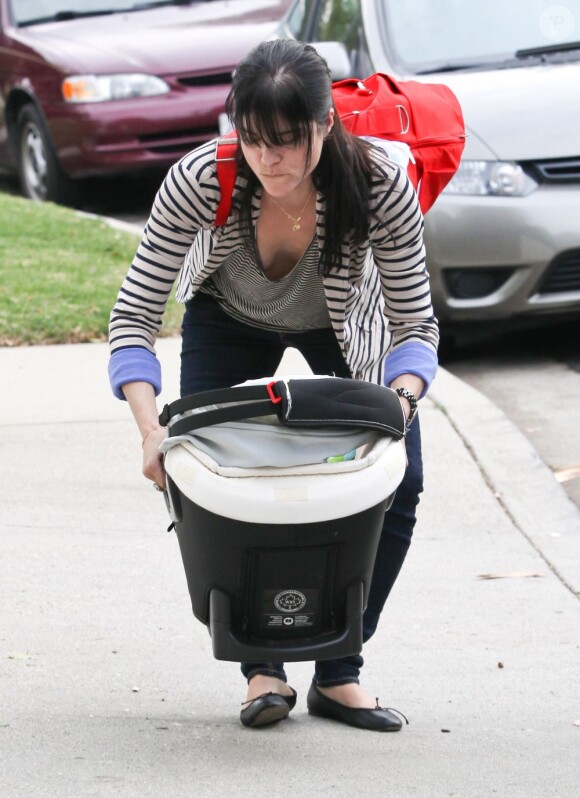 Selma Blair porte son fils Arthur dans son landau à Los Angeles, le 30 janvier 2012.
