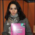 Rachida Brakni le 1er février 2012 à la Porte de Versailles à Paris pour la présentation du rapport annuel sur l'état du mal-logement en France de la Fondation Abbé Pierre 