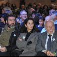 Eric Cantona et Rachida Brakni le 1er février 2012 à la Porte de Versailles à Paris pour la présentation du rapport annuel sur l'état du mal-logement en France de la Fondation Abbé Pierre 