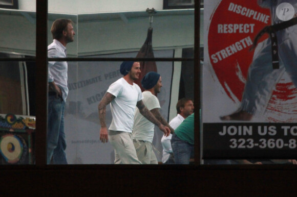David Beckham assiste au cours de karaté de son fils Cruz, à Los Angeles, le 6 février 2012