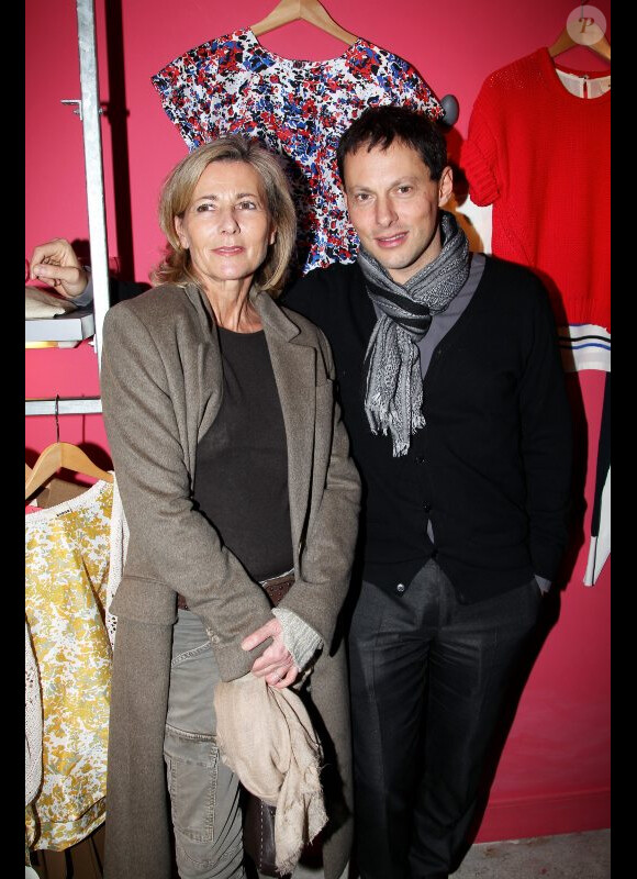 Claire Chazal et Marc-Olivier Fogiellors du lancement de la collection Rodier chez Brand Bazar, à Paris, le 9 février 2012