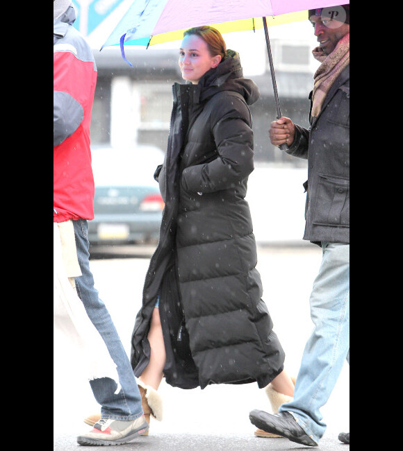 Leighton Meester sur le tournage de la saison 5 de Gossip Girl, le 16 février 2012 à New York