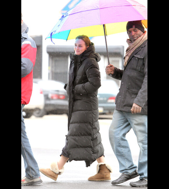 Leighton Meester sur le tournage de la saison 5 de Gossip Girl, le 16 février 2012 à New York