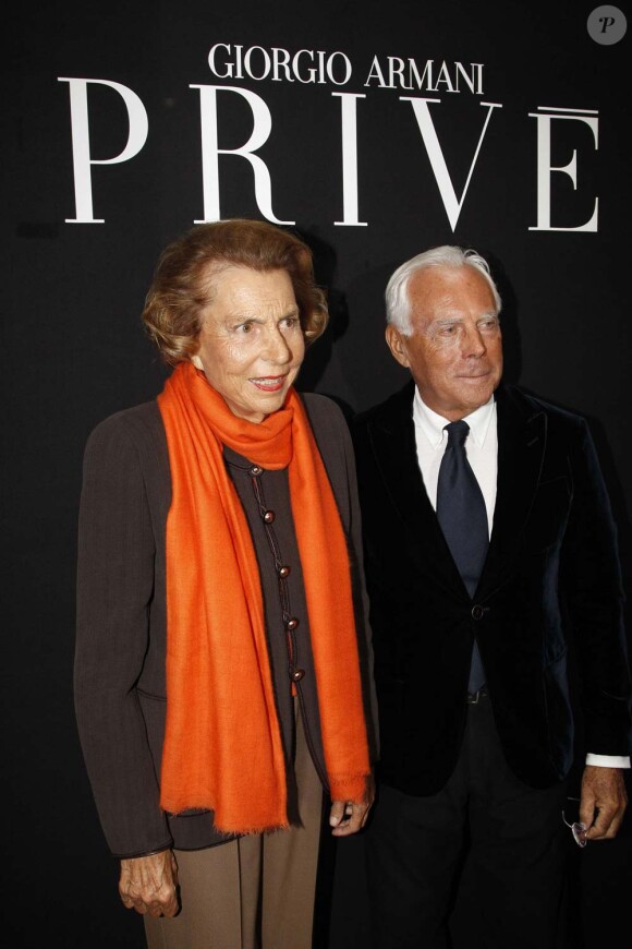 Liliane Bettencourt et Giorgio Armani, à Paris, le 24 janvier 2012.