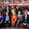 Michel Drucker, Claude François Junior, Marc François, Isabelle Fôret, Ana Girardot, Jérémie Renier, Monica Scattini et Florent Emilio Siri lors de l'enregistrement de Vivement Dimanche qui sera diffusée sur France 2 le 4 mars 2012
