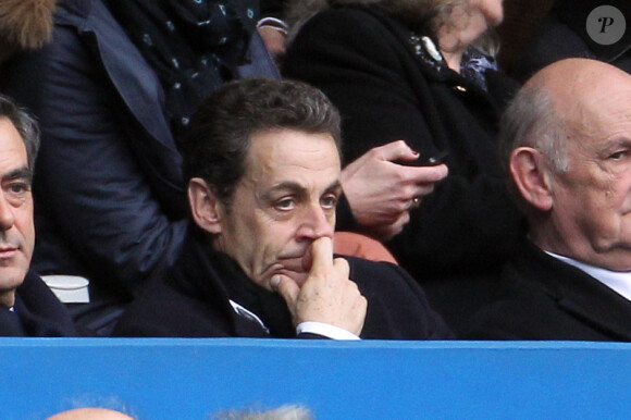 Nicolas Sarkozy lors du match entre le XV de France et le XV d'Angleterre le 11 mars 2012 à Saint-Denis (22-24)