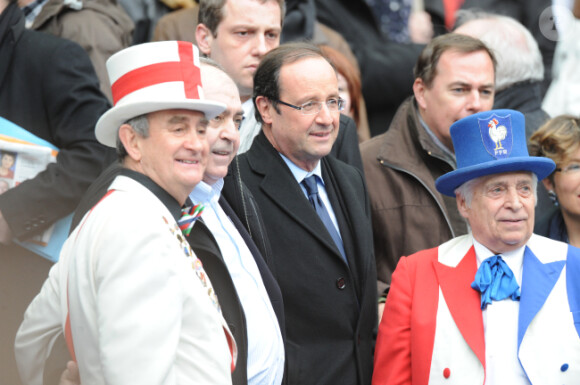 François Hollande lors du match des VI Nations entre la France et l'Angleterre (22-24) le 11 mars 2012 à Saint-Denis