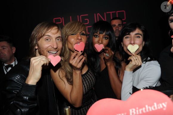 David Guetta, Cathy Guetta, Naomi Campbell et Blanca Li lors de la soirée de lancement de la Twizy à l'Atelier Renault sur les Champs-Elysées à Paris le mardi 28 mars 2012