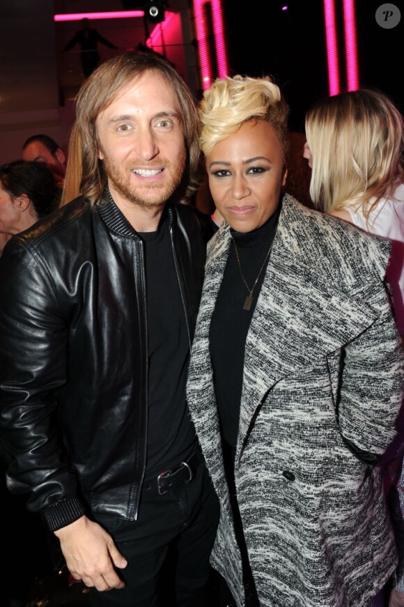David Guetta et Emeli Sandé lors de la soirée de lancement de la Twizy à l'Atelier Renault sur les Champs-Elysées à Paris le mardi 28 mars 2012