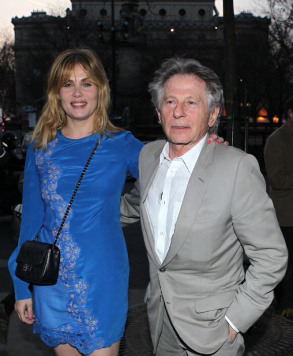 Roman Polanski et Emmanuelle Seigner le 30 mars 2012 au Théâtre de la Ville pour la première de la pièce Big and Small avec Cate Blanchett
