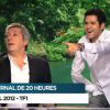 Alain Chabat et Jamel Debbouze, invités du journal de 20h de TF1 présenté par Claire Chazal, ont cru voir le Marsupilami, le dimanche 1er avril 2012