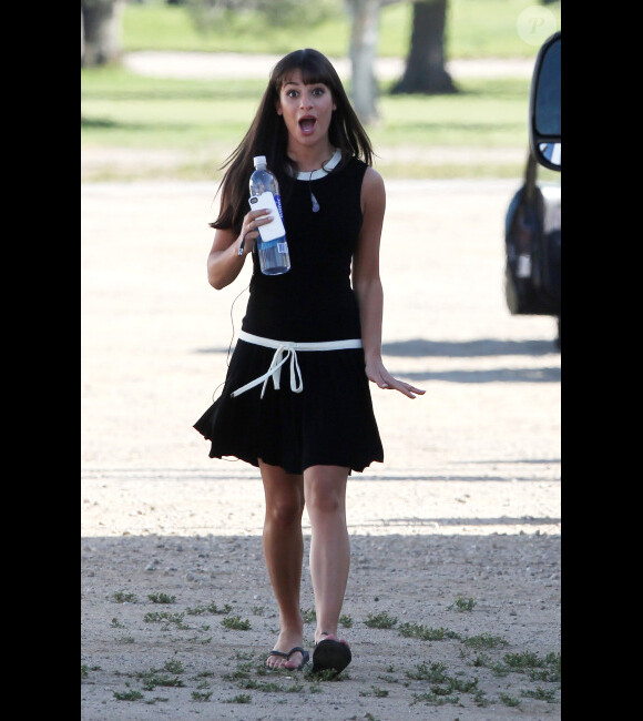 Lea Michele sur le tournage de Glee, à Los Angeles, le 16 avril 2012