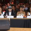 Princess Lover, Karine Lima, Raphäl Yem, Sandra Bisson et Vincent Mc Doom à la table du jury lors de l'élection de Miss Black France 2012 à la salle Wagram. Paris, le 28 avril 2012.