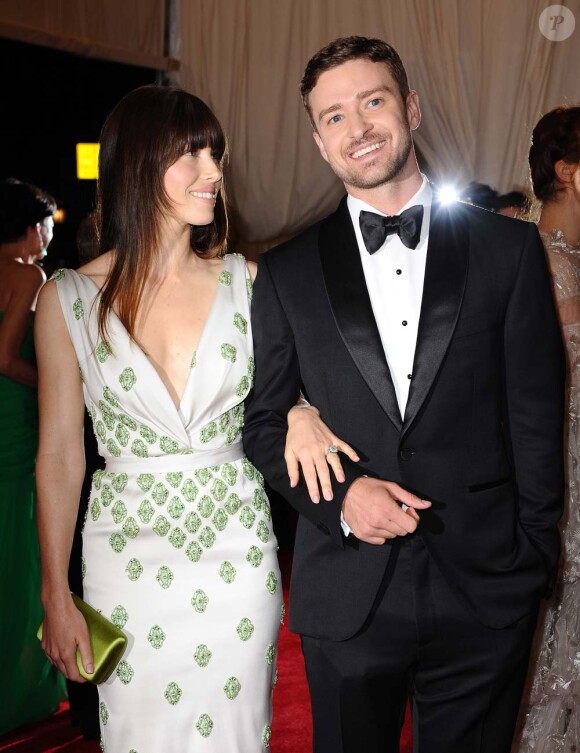 Jessica Biel et Justin Timberlake au Costume Institute Gala, à New York, le 7 mai 2012.