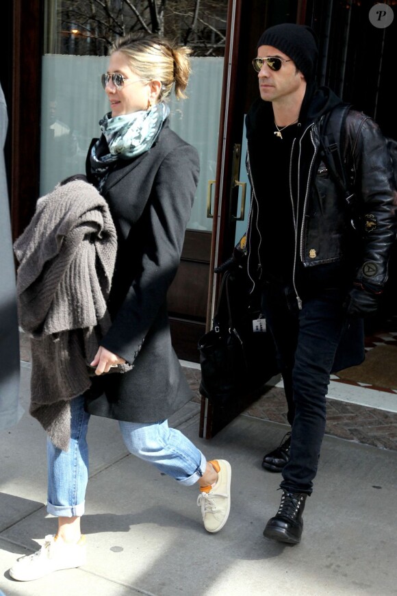 Jennifer Aniston et Justin Theroux à New York en mars 2012