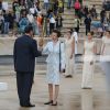 La princesse Anne a reçu le feu sacré avec la délégation britannique, dont David Beckham, des JO de Londres 2012 lors d'une cérémonie au stade panathénaïque d'Athènes, le 17 mai 2012. La flamme doit rentrer le 18 mai au Royaume-Uni pour embraser la torche olympique.