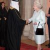 La reine Elizabeth II, ici avec le roi de Bahreïn, accueillait à déjeuner à Windsor, pour son jubilé de diamant, les souverains de 26 pays, le 18 mai 2012. Possiblement le plus grand rassemblement de têtes couronnées depuis le couronnement de la monarque en 1953.