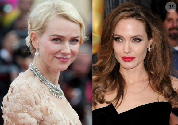 Naomi Watts en mai 2012 à Cannes / Angelina Jolie en février 2012 aux Oscars.