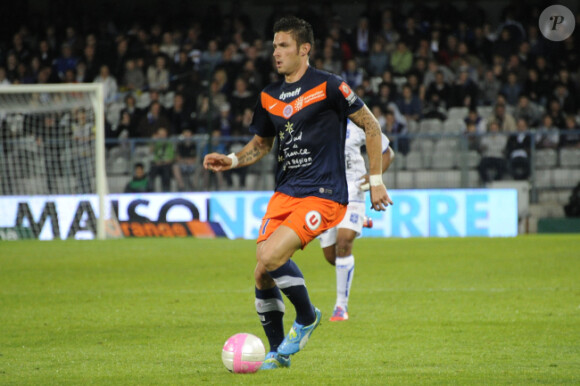 Olivier Giroud lors de la victoire de Montpellier face à l'AJA le 20 mai 2012 à Auxerre, décrochant ainsi son premier titre de Champion de France