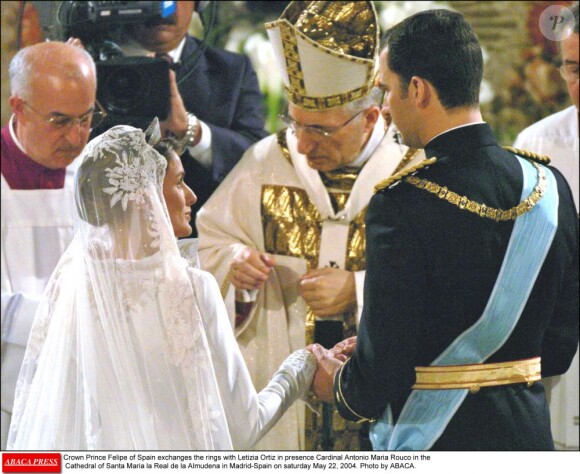 Mariage de Felipe d'Espagne et de Letizia Ortiz le 22 mai 2004 en la cathédrale de la Almudena, à Madrid.