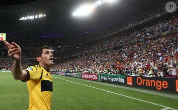 Iker Casillas après le match Espagne-Portugal en demi-finale de l'Euro 2012 à Dantesk en Ukraine le 27 juin 2012