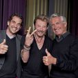 Johnny Hallyday entouré de son producteur Gilbert Coullier et de son manager Sébastien Farran, à Montpellier, le 17 mai 2012.