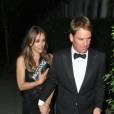 Elizabeth Hurley et son fiancé Shane Warne, le 5 juillet à l'hôtel Claridges à Londres
