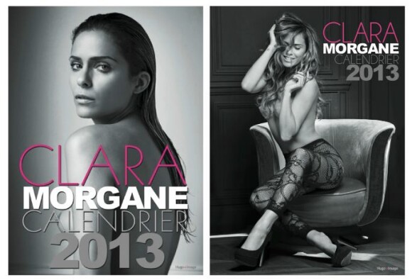 Les couvertures proposées par Clara Morgane à ses fans pour son calendrier 2013. C'est la photo de droite qui a été choisie.