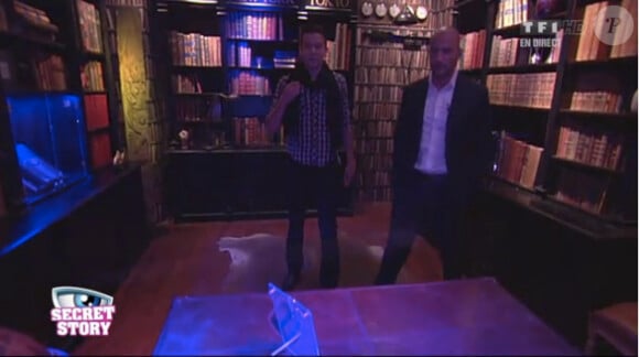 Sacha et Kevin dans la bibliothèque des secrets dans Secret Story 6, vendredi 20 juillet 2012 sur TF1