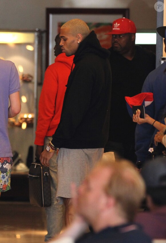 Chris Brown débarque à Nice, le 22 juillet 2012.