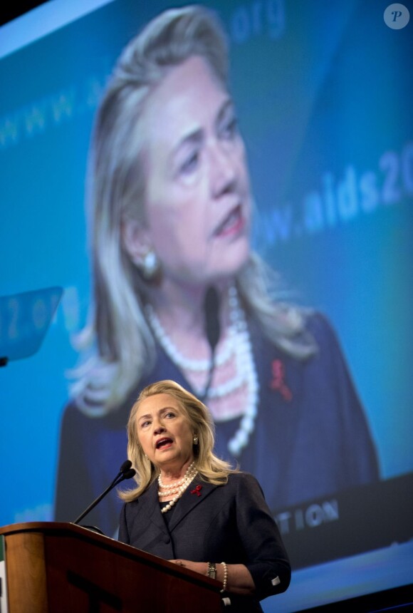 Hillary Clinton prend la parole pour l'ouverture de la 19e Conférence internationale sur le sida, le 23 juillet 2012.