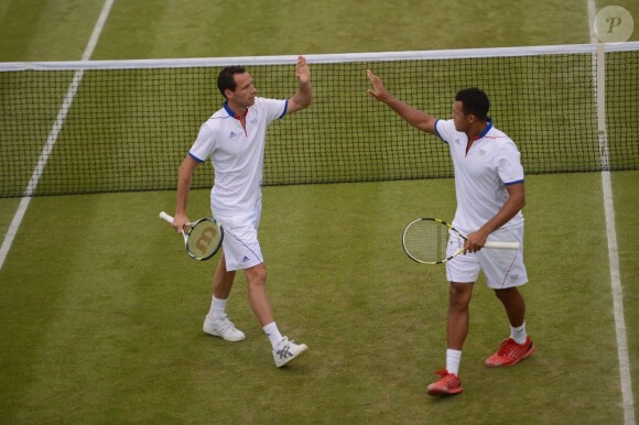 Jo-Wilfried Tsonga et Mickael Llodra affrontaient le double indien (Paes-Vardhan) en huitième de finale des Jeux olympiques de Londres le 1er aout 2012