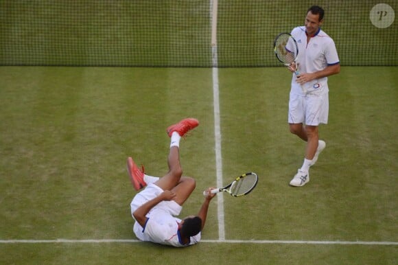 Jo-Wilfried Tsonga et Mickael Llodra affrontaient le double indien (Paes-Vardhan) en huitième de finale des Jeux olympiques de Londres le 1er aout 2012