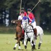 Les princes William et Harry disputant le 5 août 2012 un match de polo caritatif au profit de trois associations qu'ils soutiennent lors du Jerudong Trophy, dans les Costwolds.