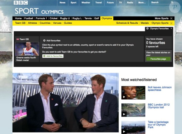 Les princes William et Harry dans le studio de la BBC au stade olympique le 3 août 2012