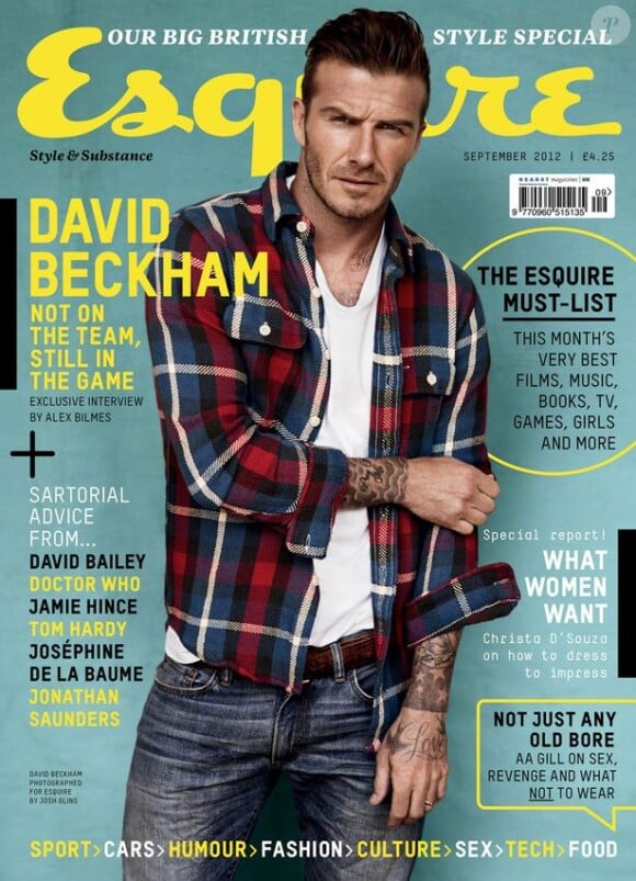 David Beckham photographié par Josh Olins pour le numéro de septembre 2012 du magazine Esquire UK.