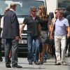 Sylvester Stallone et sa petite famille quittent l'aéroport, après avoir atterri à Paris, le mercredi 8 août 2012.
