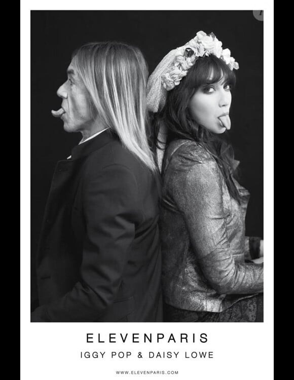 Iggy Pop et Daisy Lowe, dos à dos, sont les égéries rock d'Eleven Paris pour la saison automne-hiver 2012.