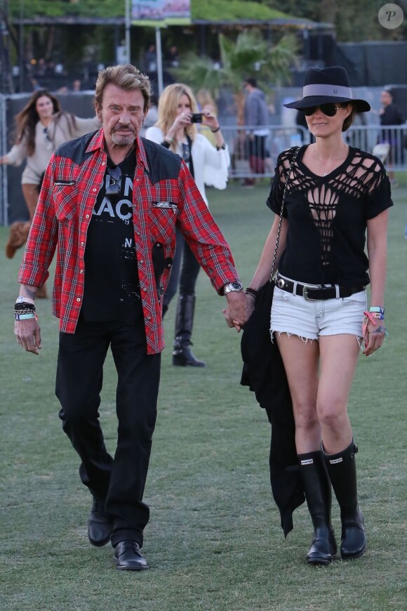 Johnny Hallyday et sa femme Laeticia au Coachella Music Festival le 14 avril 2012 à Indio